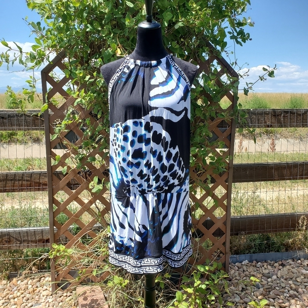 White House Black Market Graphic Animal Print Mini Dress Tunic Top Size XL NWOT - Picture 10 of 16